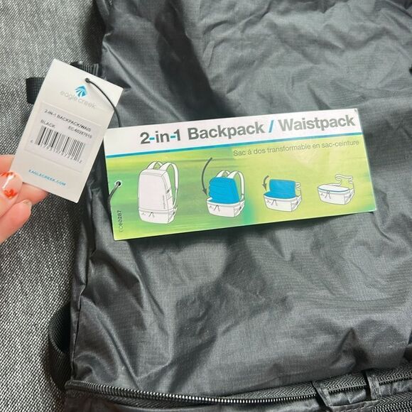 NWT eagle creek 2 in 1 Black Backpack/ waist pack - Picture 2 of 6